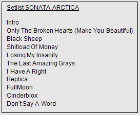 Setlist Sonata Arctica