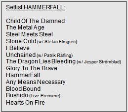 Setlist Hammerfall