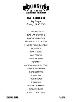 Setlist Hatebreed © www.Rock-im-Revier.de